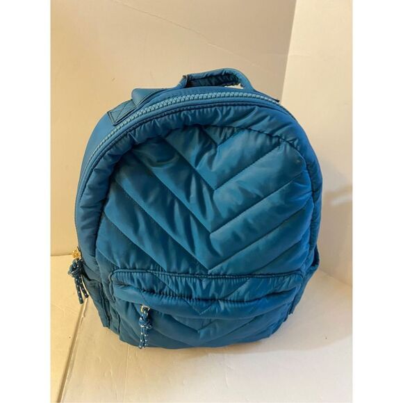 Laundry Puffy Shelli Segal quilted backpack Turquoise LA 15x12 plush +access new - Picture 1 of 11